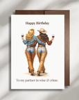 Western Cowgirl Bestie Birthday Card | Partner in Wine and Crime