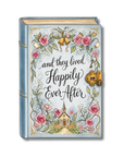 Fairytale wedding card storybook happily ever after wedding illustration with chapel and roses.