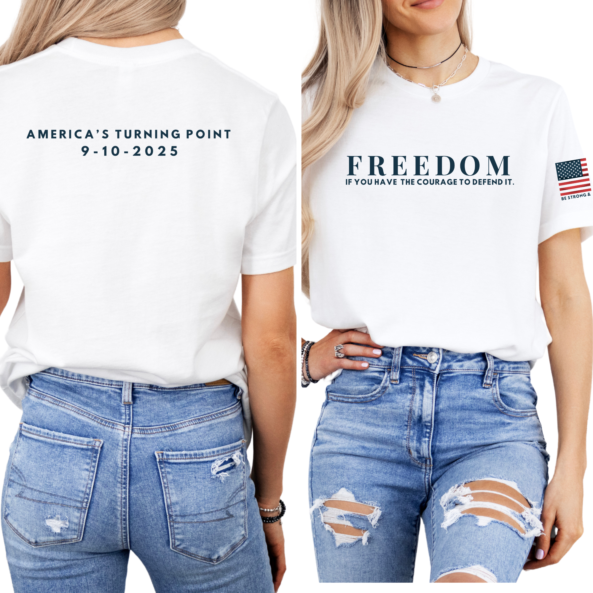 Women&#39;s Freedom and Courage T-Shirt | America’s Turning Point 9-10-2025
