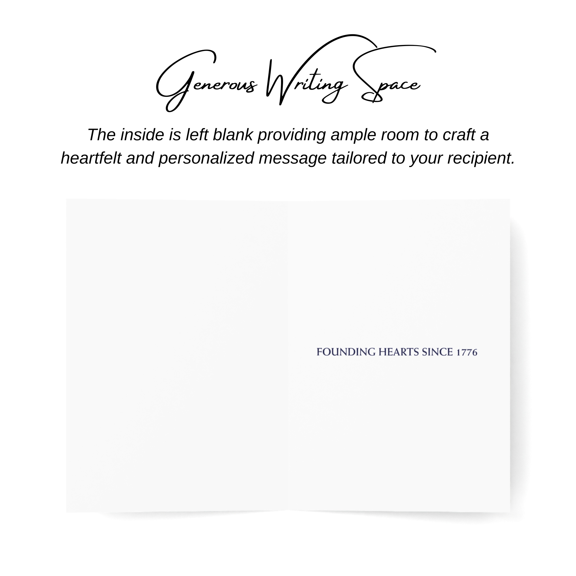 Interior of card with text that reads, founding hearts since 1776