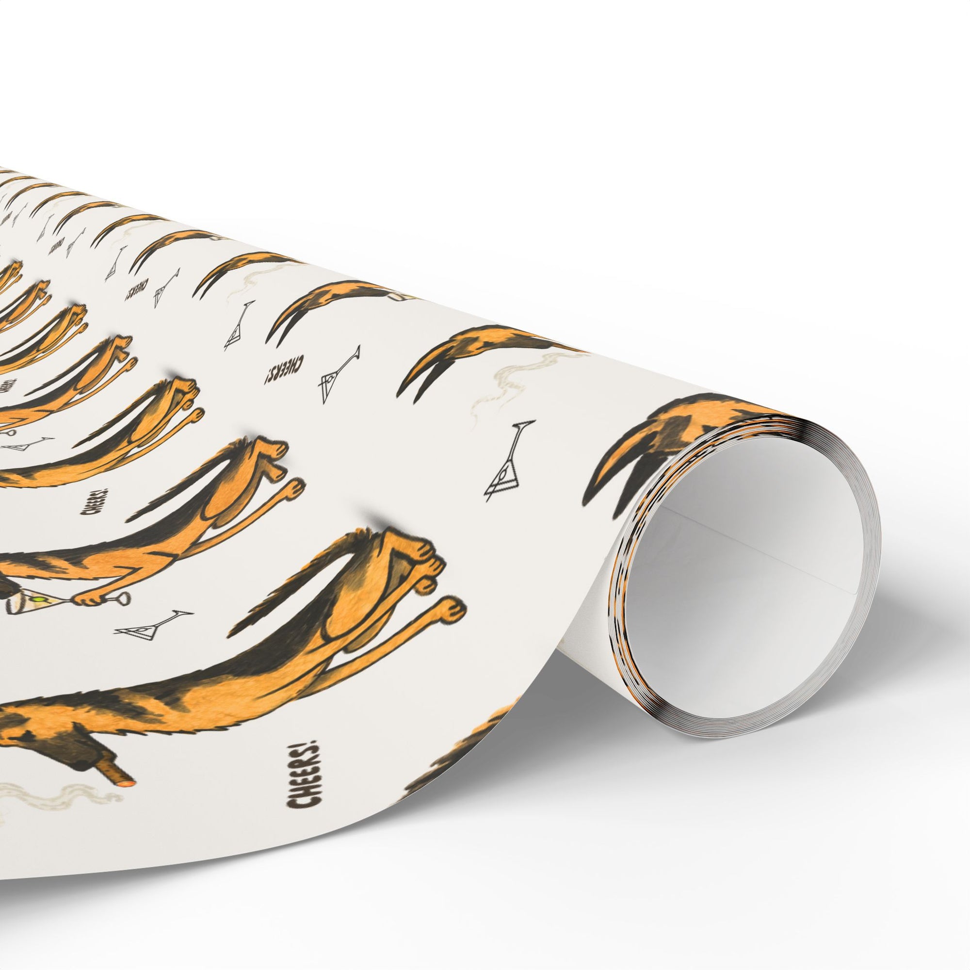 Roll of paper with german shepherd design on a light background.