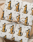 German Shepherd birthday and Father's Day wrapping paper with cocktail dogs and cheers pattern.