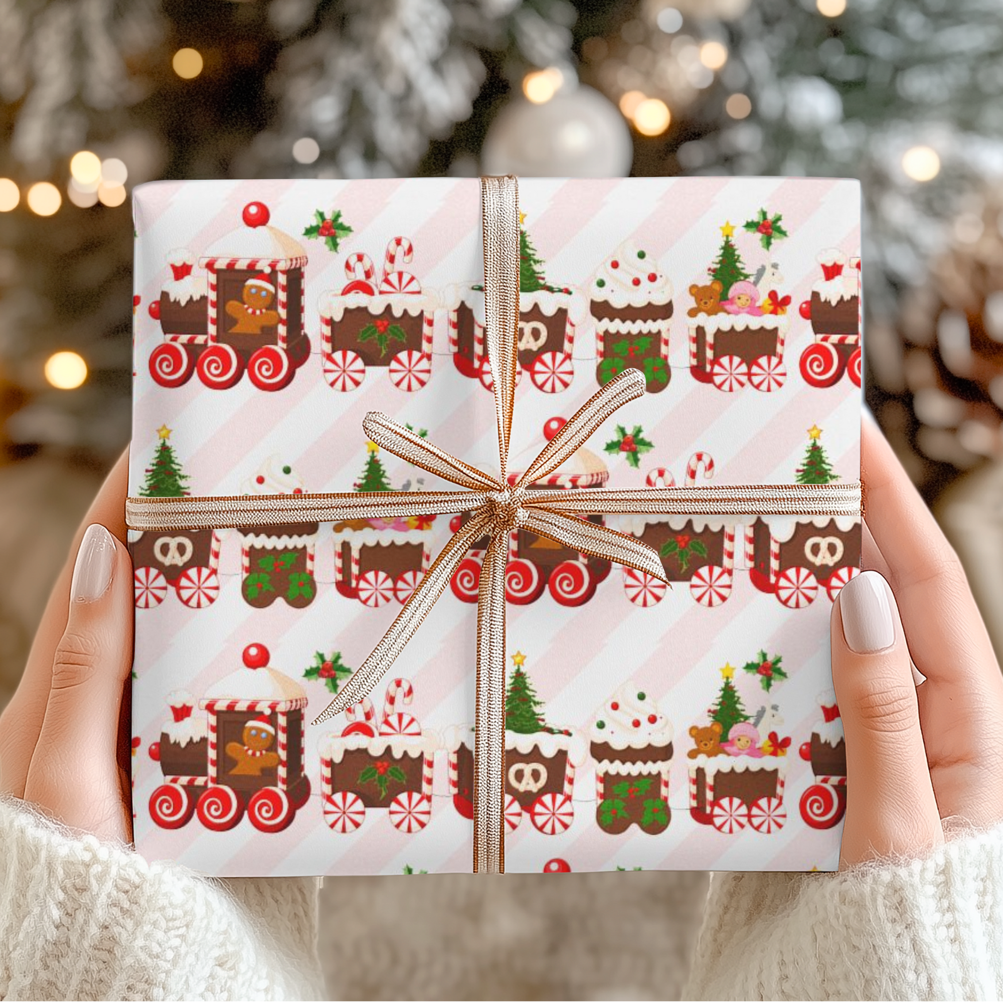christmas-train-gift-wrap-with-gingerbread-and-candy front view