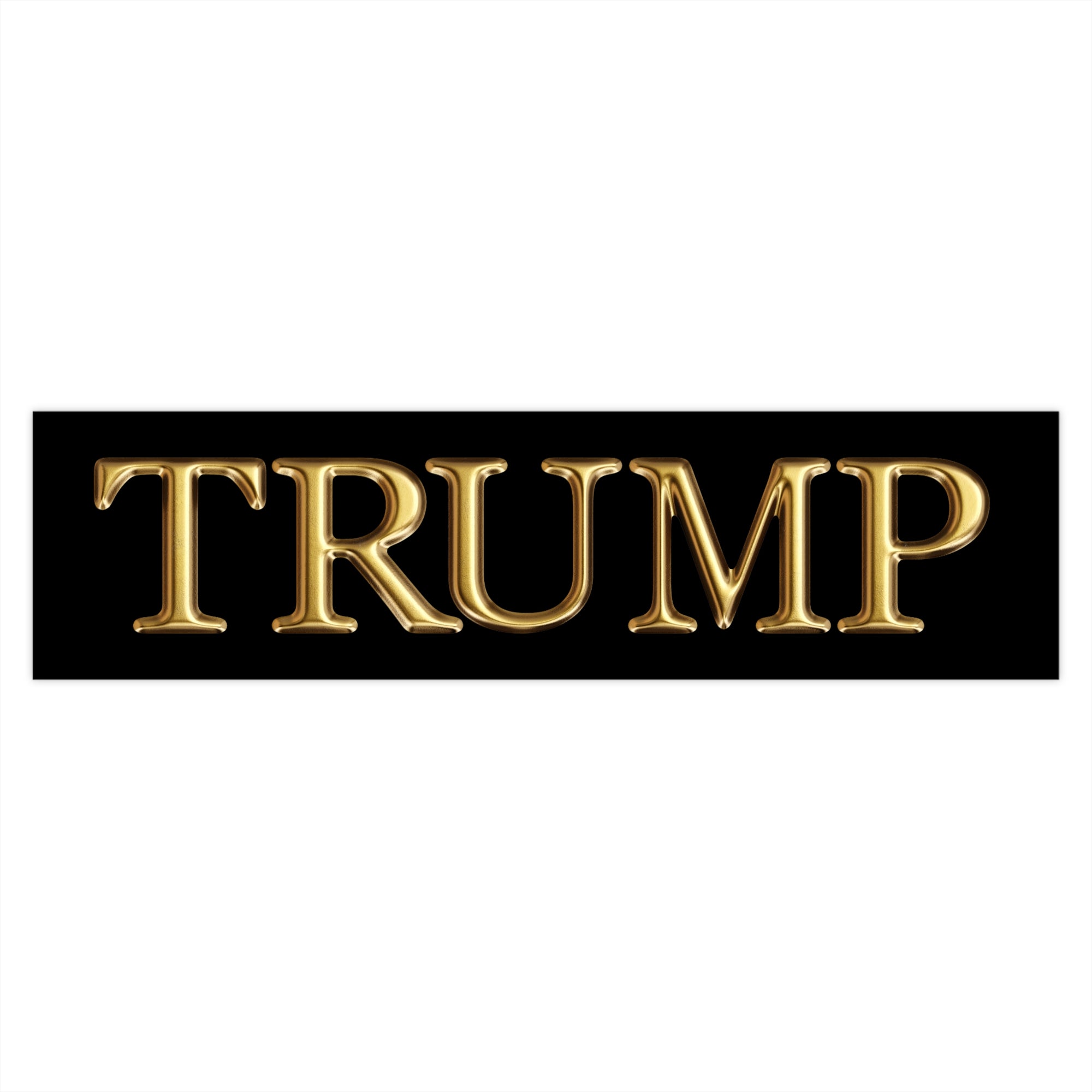 Gold 'TRUMP' text on a black background