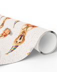 Roll of wrapping paper with a golden retriever dog design.