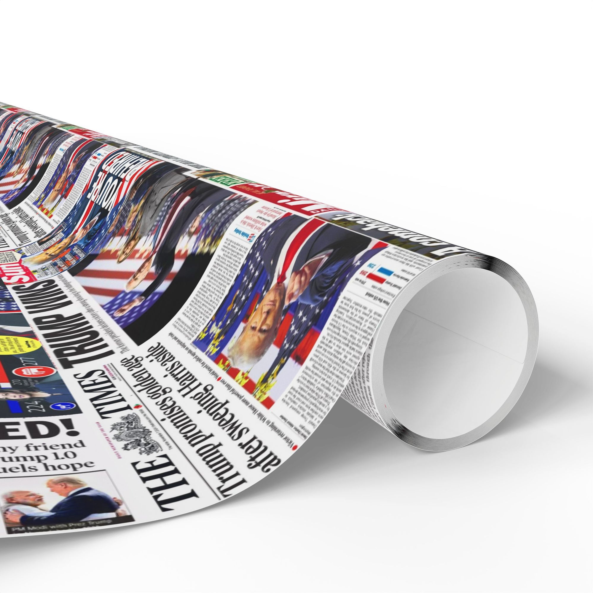 Republican Political wrapping paper with a newspaper design featuring articles that celebrate the 2024 election victory roll