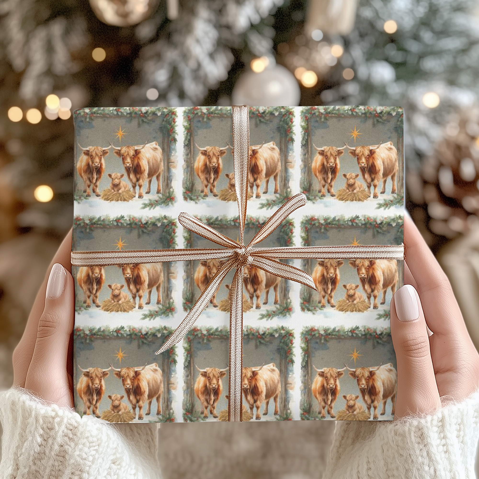 Highland Cow Nativity Scene Wrapping Paper