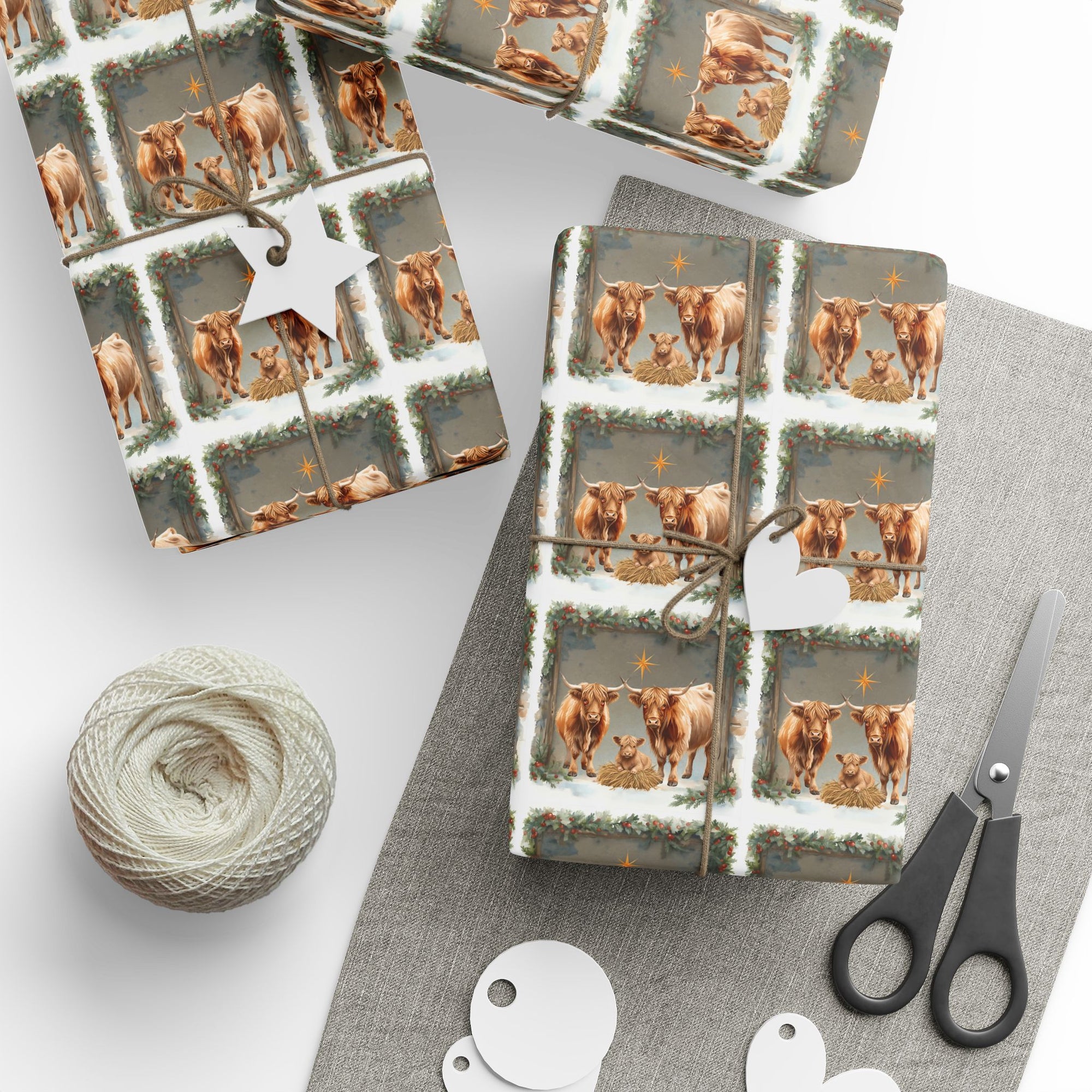 Highland Cow Nativity Scene Wrapping Paper