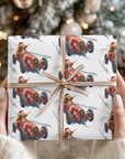 Highland Cow Racing Christmas Wrapping Paper | Vintage Car Holiday Gift Wrap