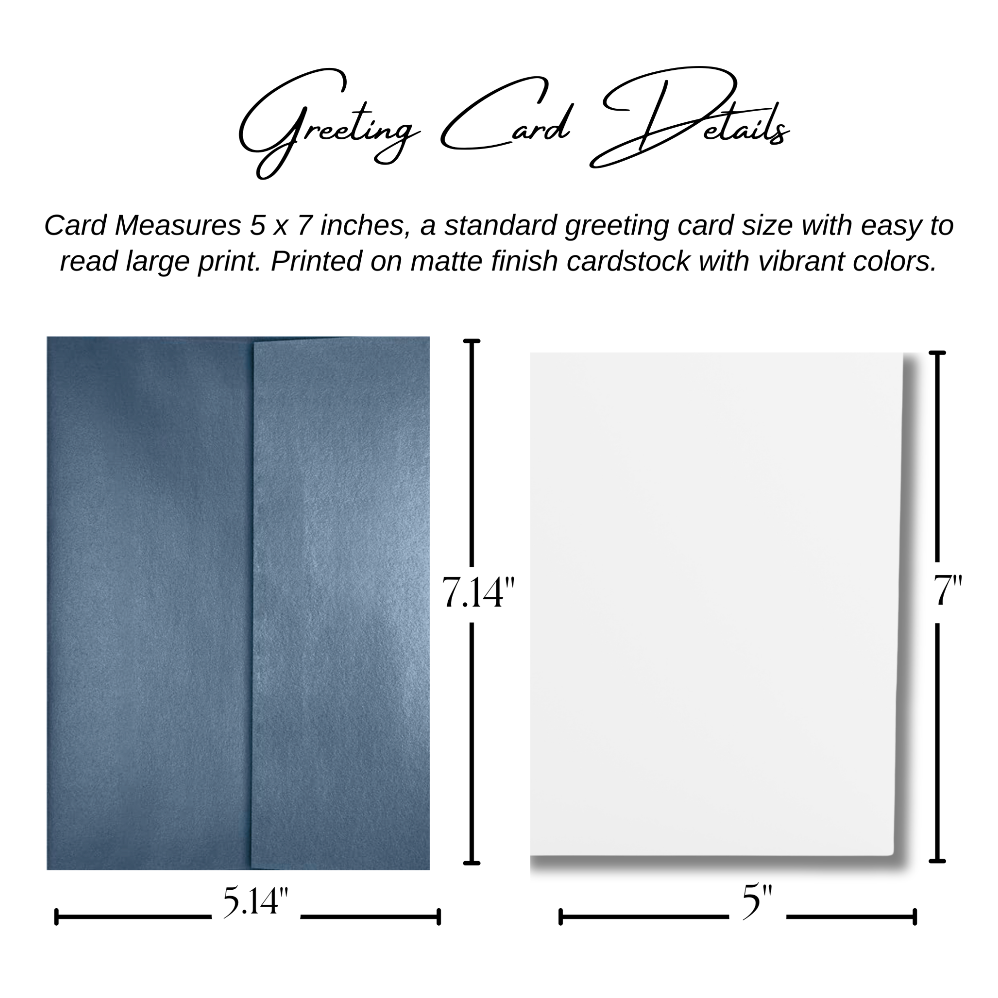 Greeting card with measurements and details on a white background
