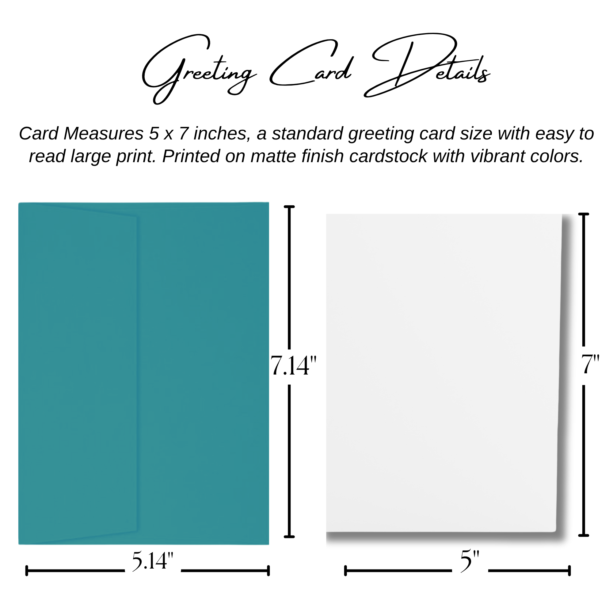 House of 1776 Greeting card size guide 5x7 inches with envelope, matte finish cardstock teal envelope
