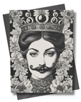 Regal Queen Gardenias & Mustache Art Card | Surreal Classical Portrait