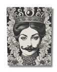Regal Queen Gardenias & Mustache Art Card | Surreal Classical Portrait