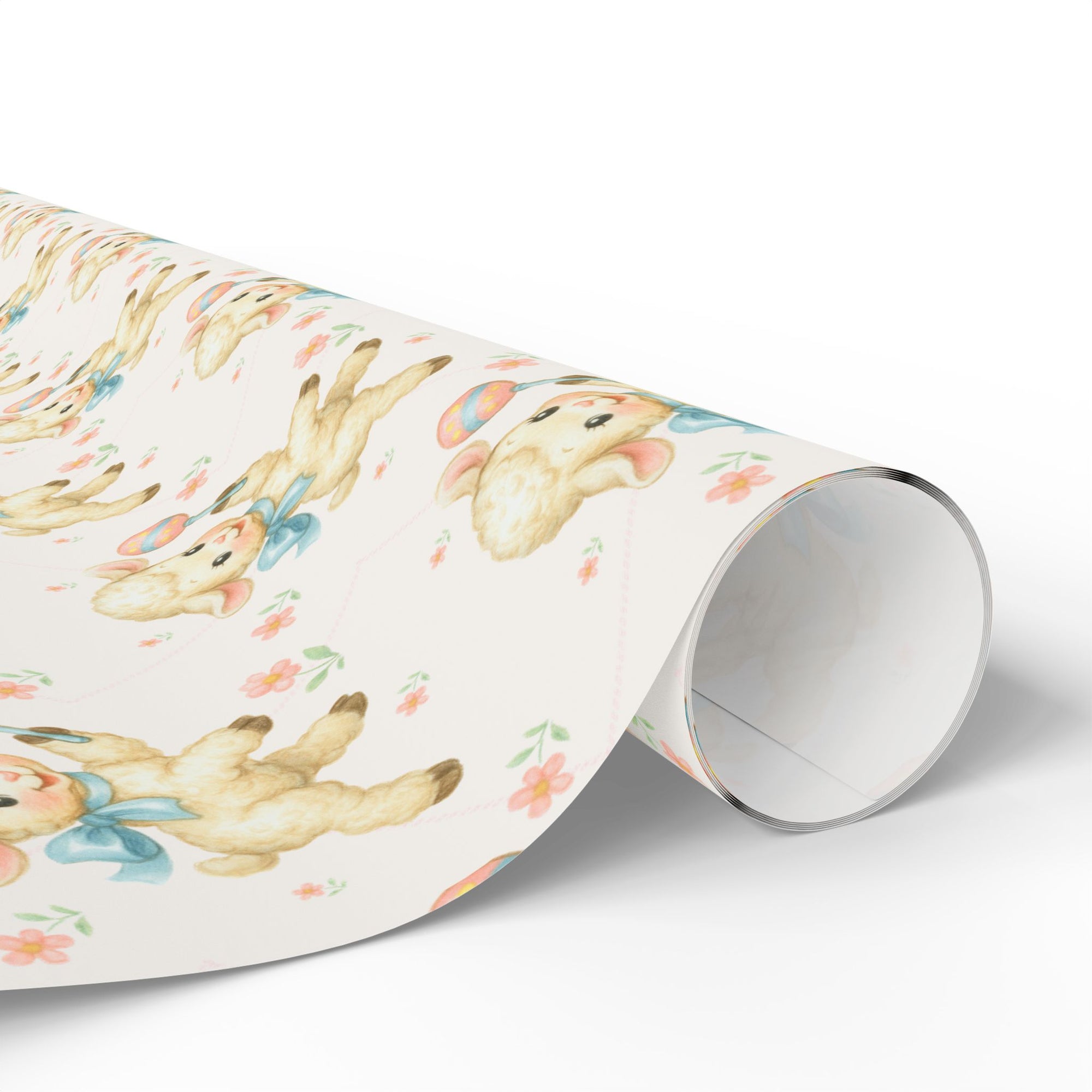Roll of paper with lamb design on a white background