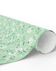  Vintage mint green floral wrapping paper with white blossoms and green vines 