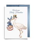 Patriotic New Baby Card – Personalized - Stork USA Flag – Made in America