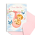 Baby shower card with a baby in a pink hammock, birds, and flowers on a blue sky background.