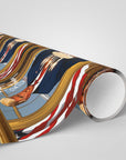 Funny political birthday wrapping paper featuring a White House cake scene and Oval Office background – pro-America gift wrap- Roll
