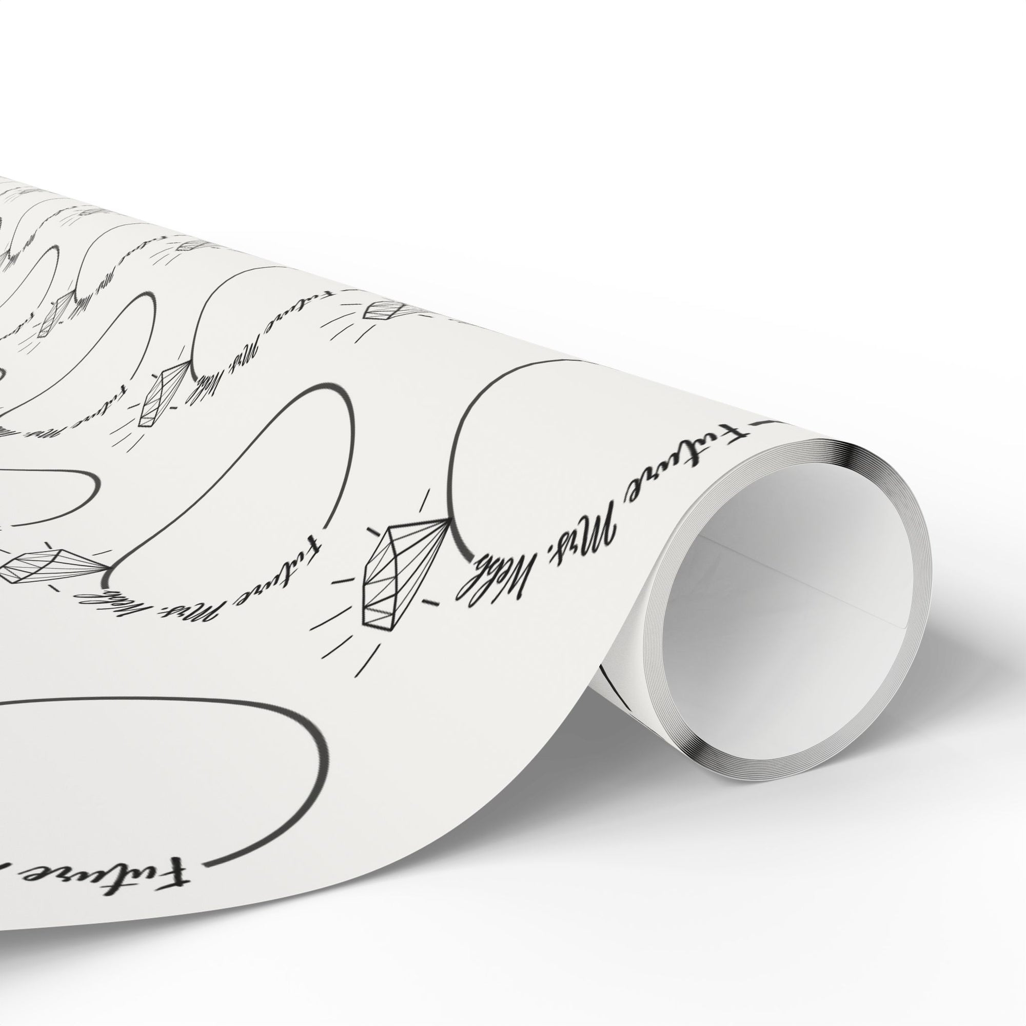 Roll of paper with personalized engagement ring and text for bridal shower celebrations.