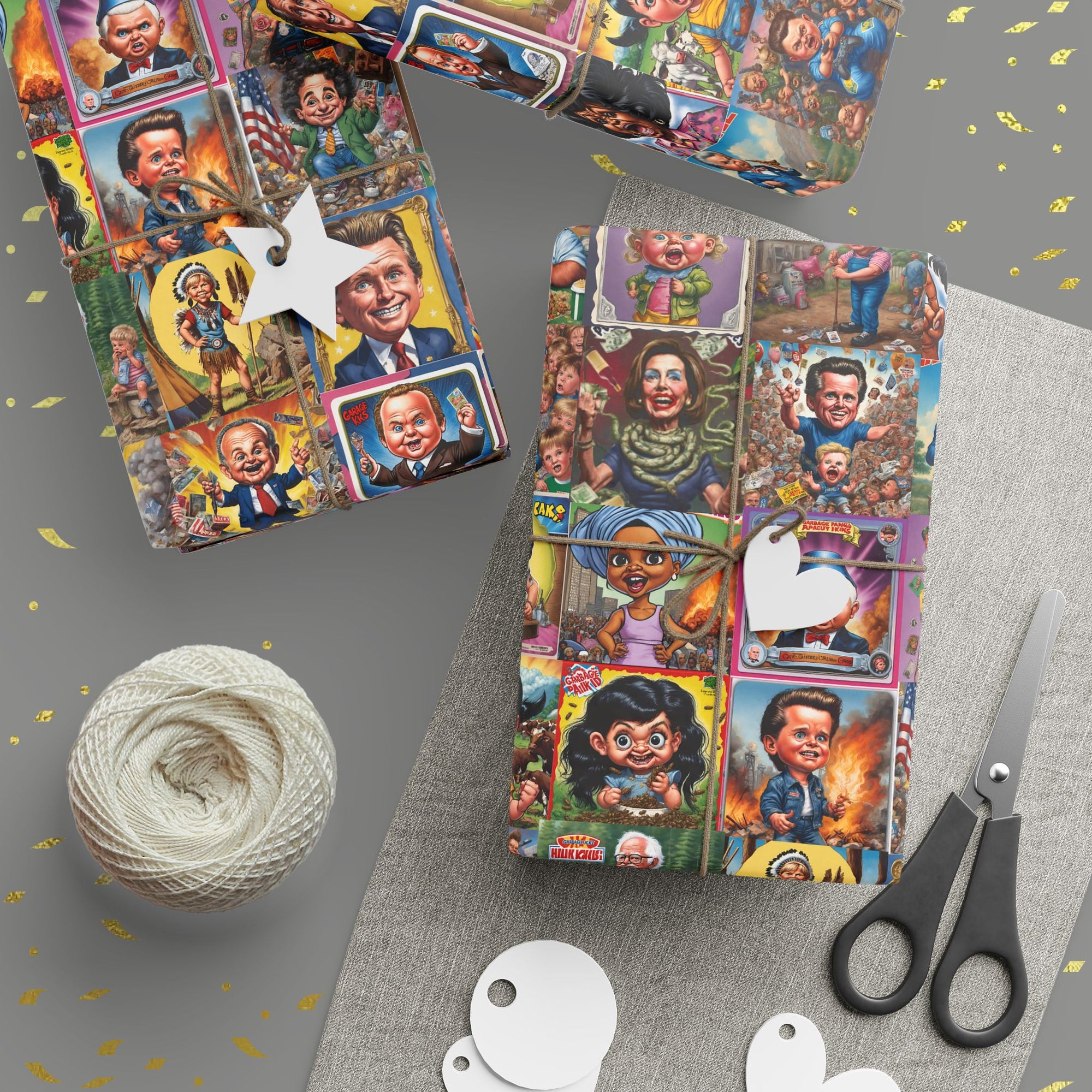 Funny political wrapping paper with politicians depicted in the political swamp  maga republican anti-dem  gift wrap roll top