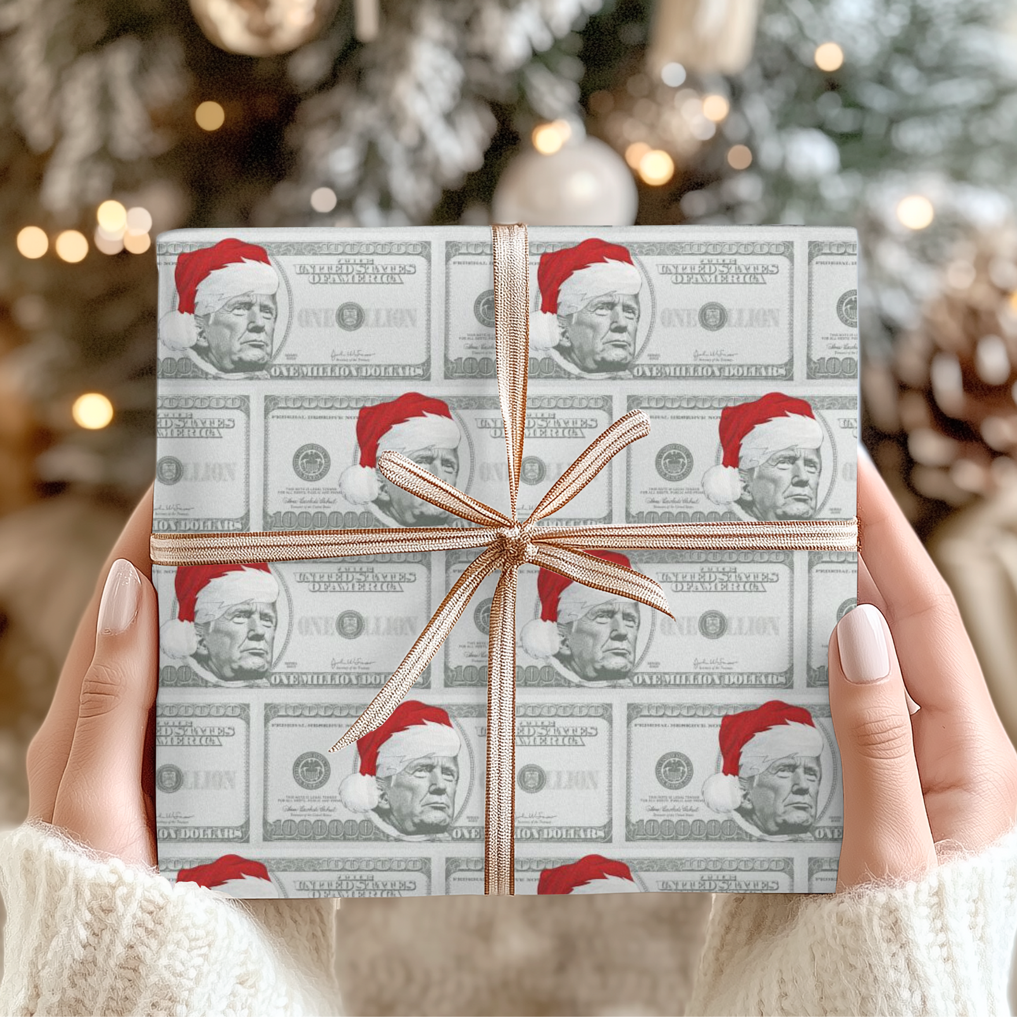 Santa POTUS Million Dollar Bill Christmas Wrapping Paper