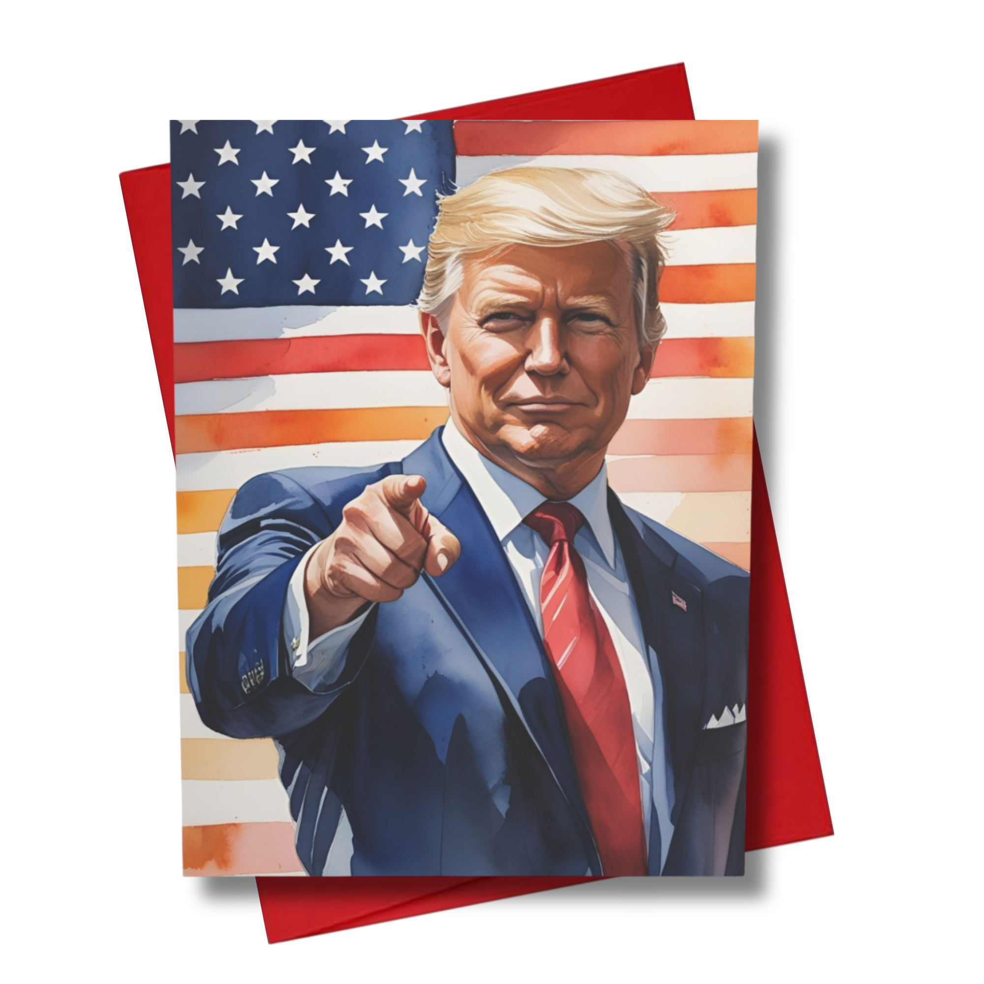 Card with a portrait of the president pointing at you in front of an American flag card