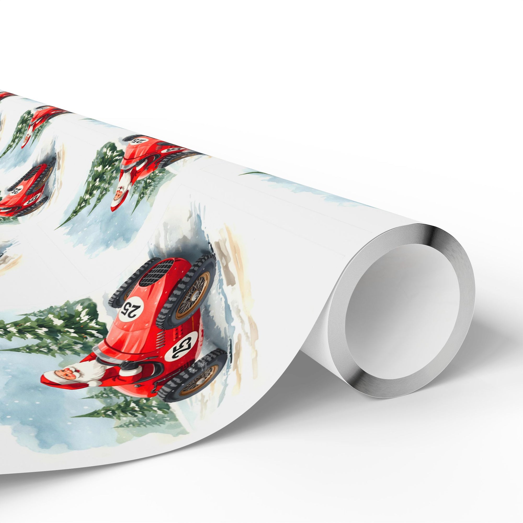 Roll of paper with a red snowmobile design on a white background