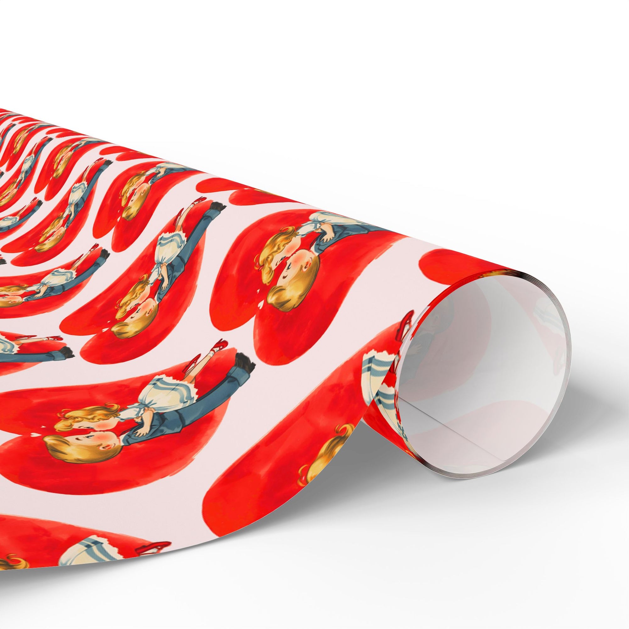 retro valentine wrapping paper with vintage girl and boy kissing