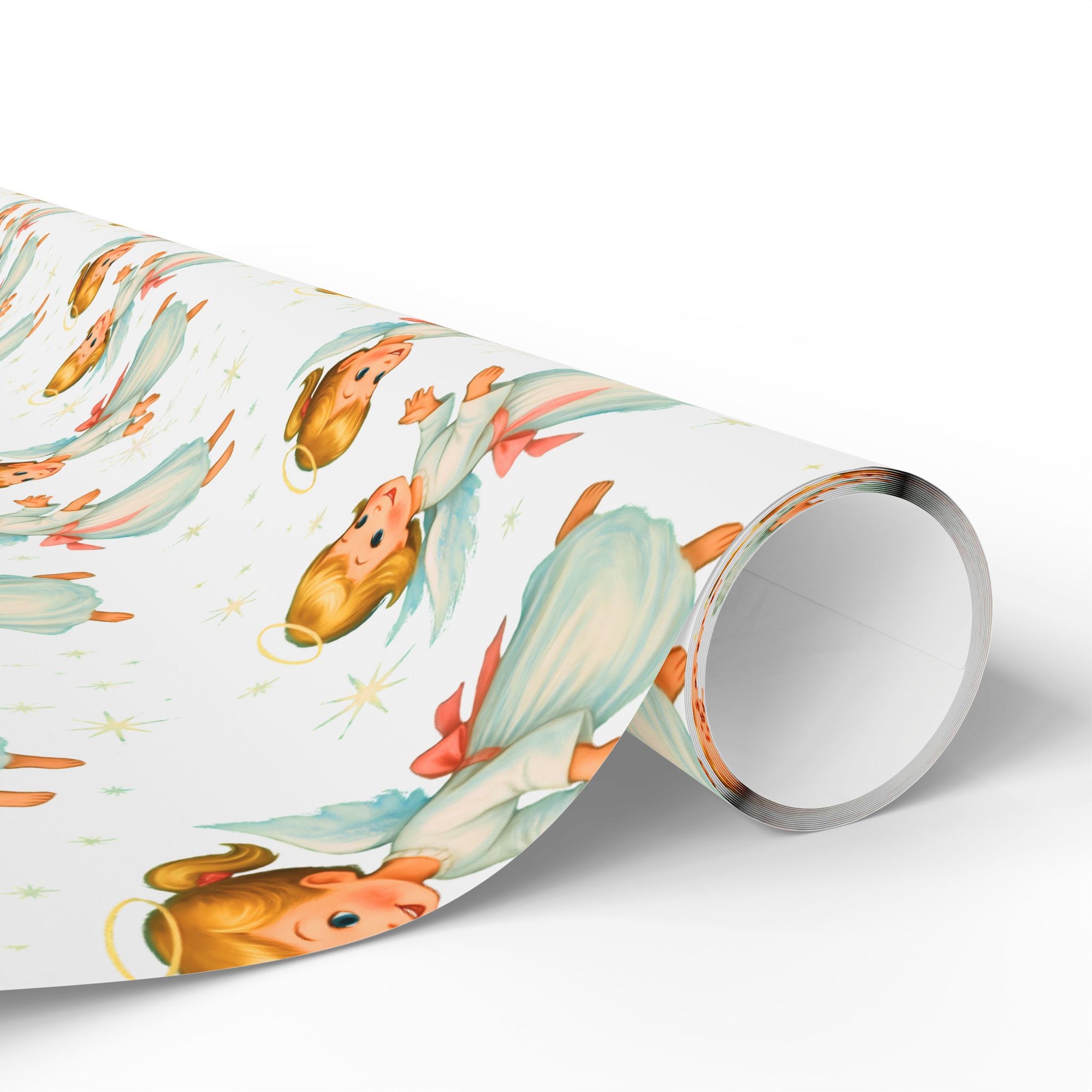 Gift wrap with angel designs on a white background roll 