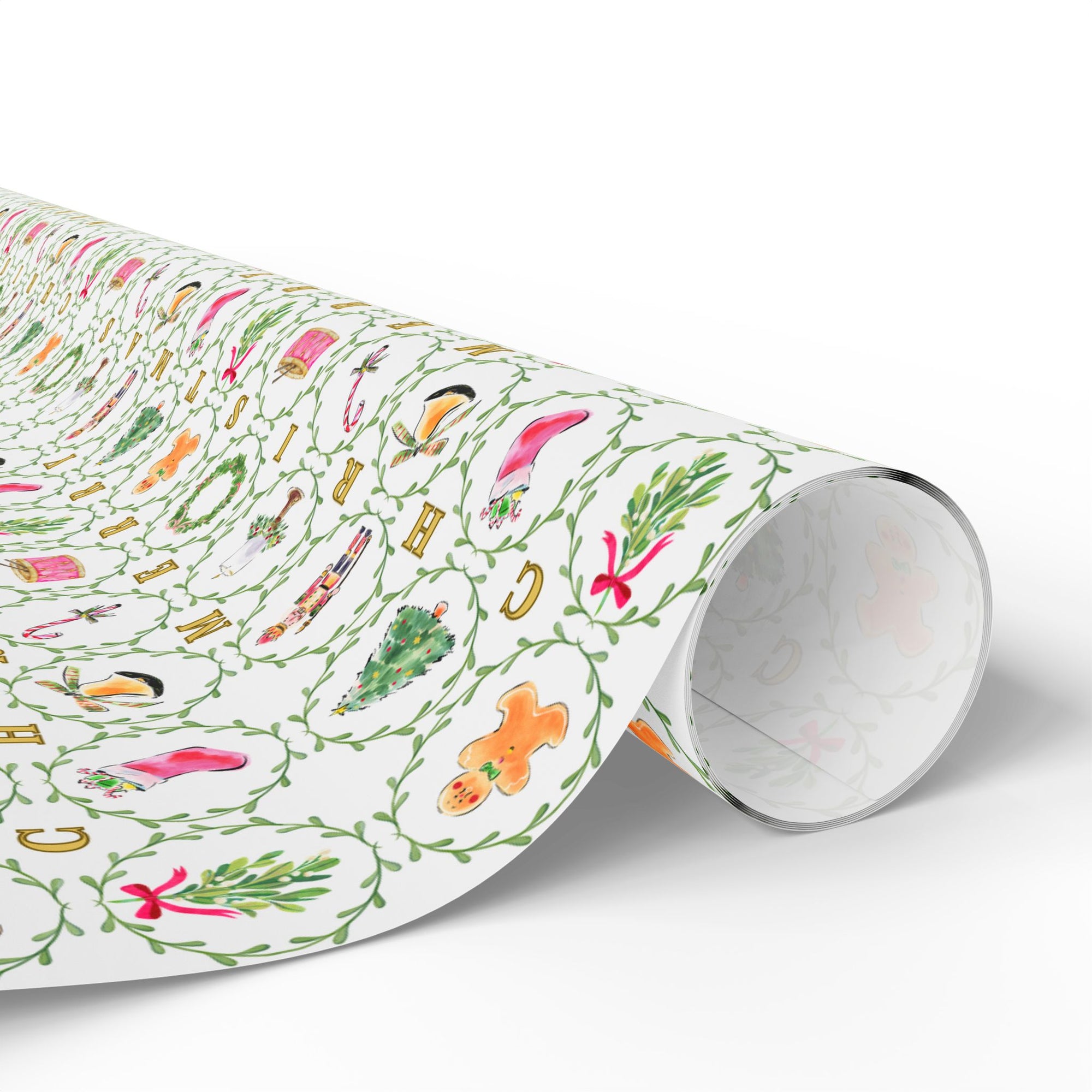 Roll of decorative paper with colorful patterns on a white background