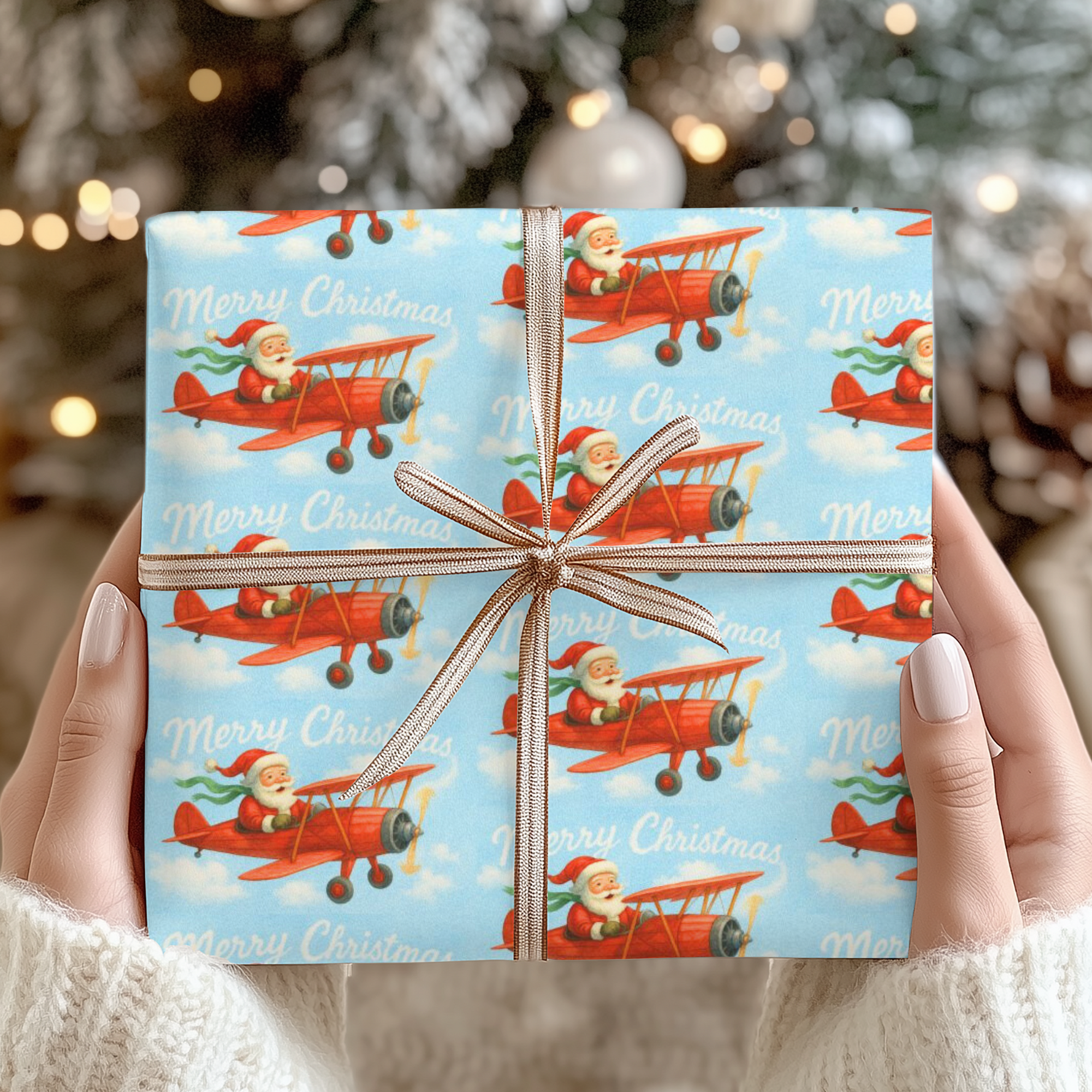 santa sky pilot merry christmas wrapping paper