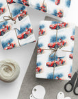 Gifts wrapped in christmas paper with santa in a red racecar