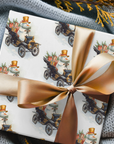 Vintage Snowman Driving Model T Wrapping Paper – Retro Christmas Gift Wrap with Presents