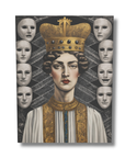 Vintage-style portrait of a king with a decorative frame on a white background
