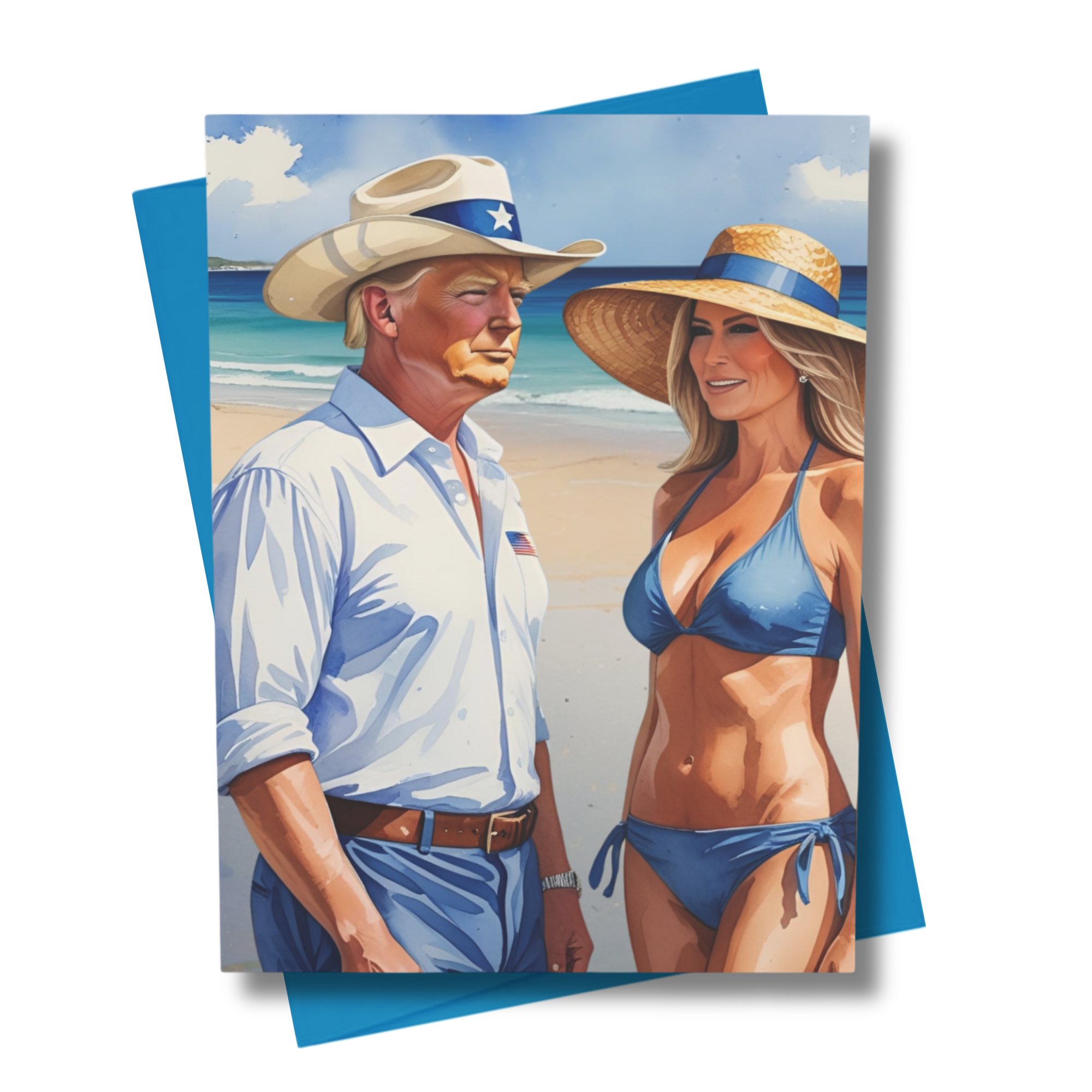 Front cover of The President and First Lady Gulf of America Card featuring patriotic beach scene