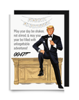 Trump 0047 birthday card titled Operation Shaken Not Stirred featuring Agent 0047 at a gold desk with a bold birthday banner.