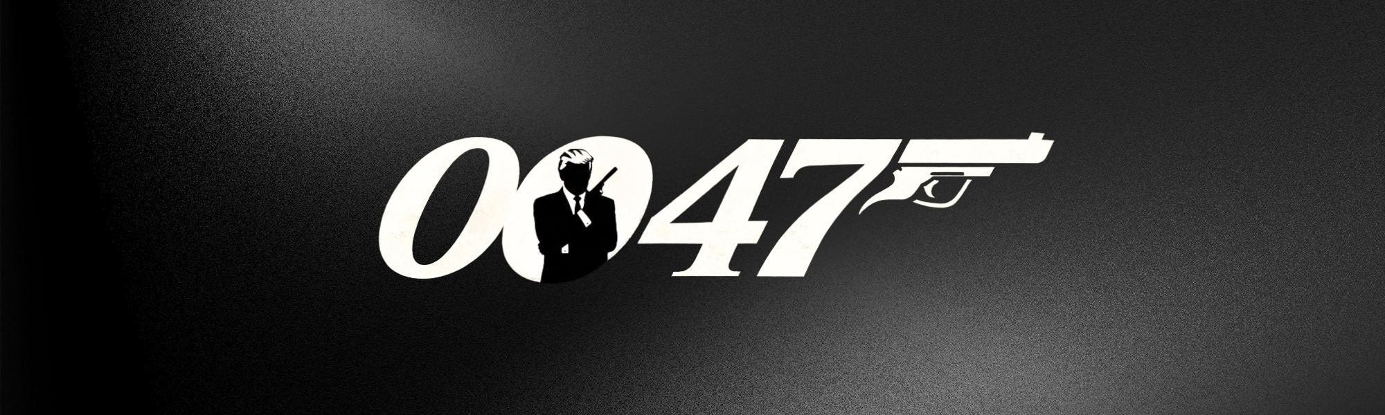 0047 logo with a silhouette of Trump as Agent 0047 on a black background.