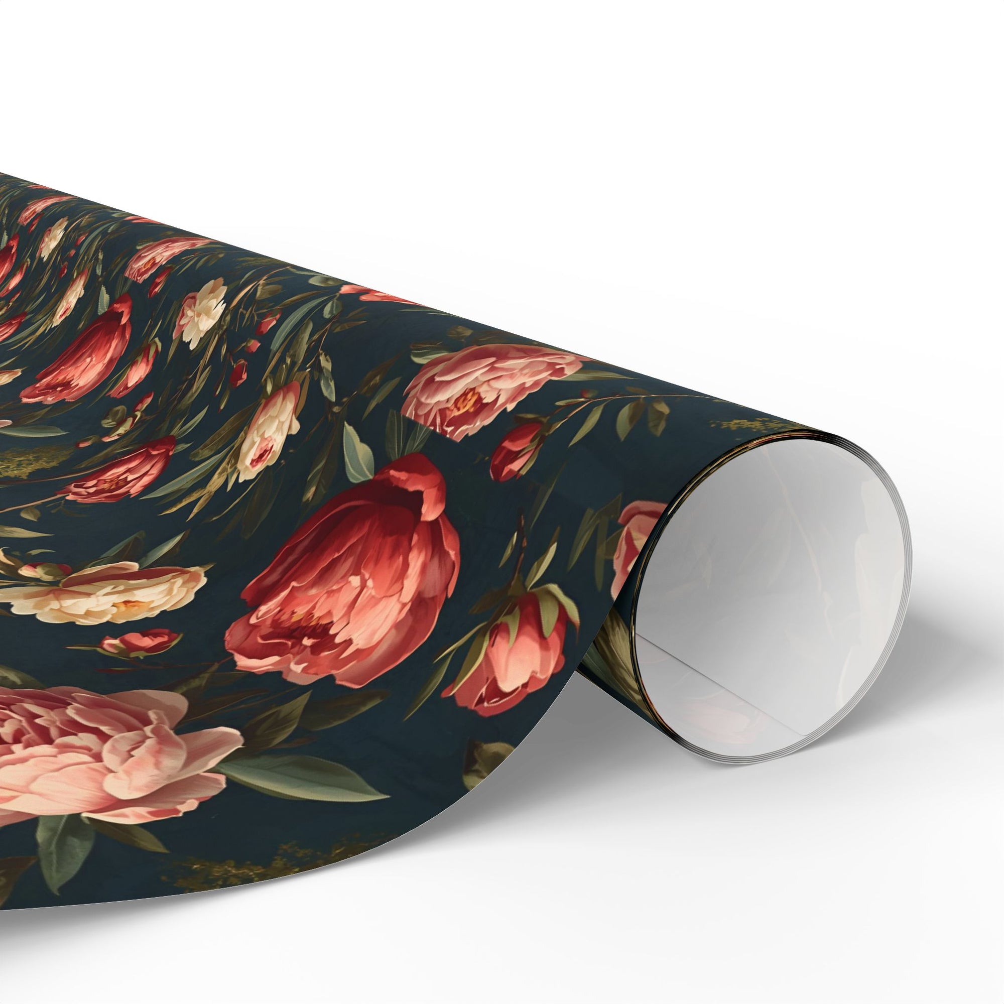 vintage floral wrapping paper with roses hydrangeas and peonies on dark background