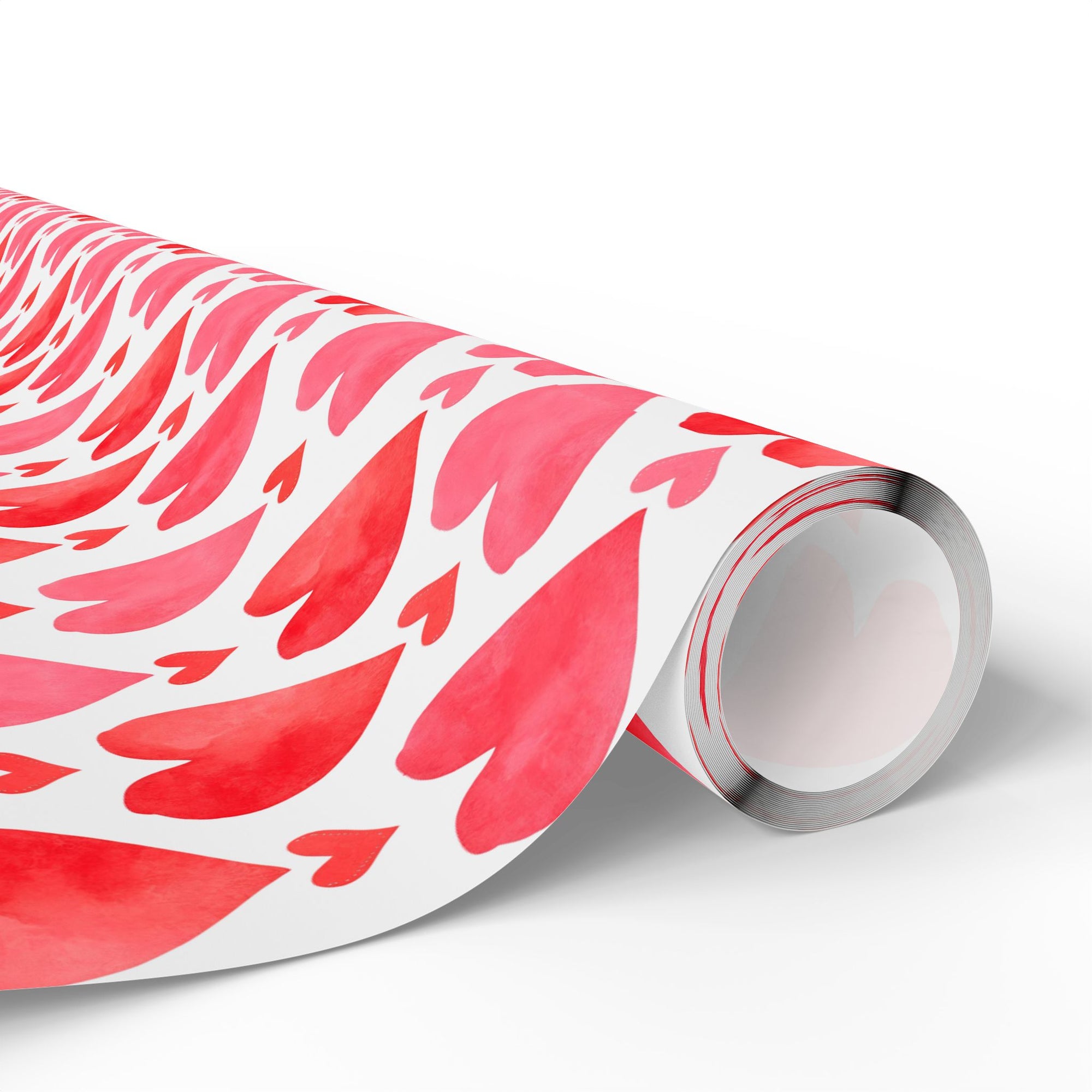 watercolor pink and red hearts wrapping paper roll for valentines, bridal or wedding gifts