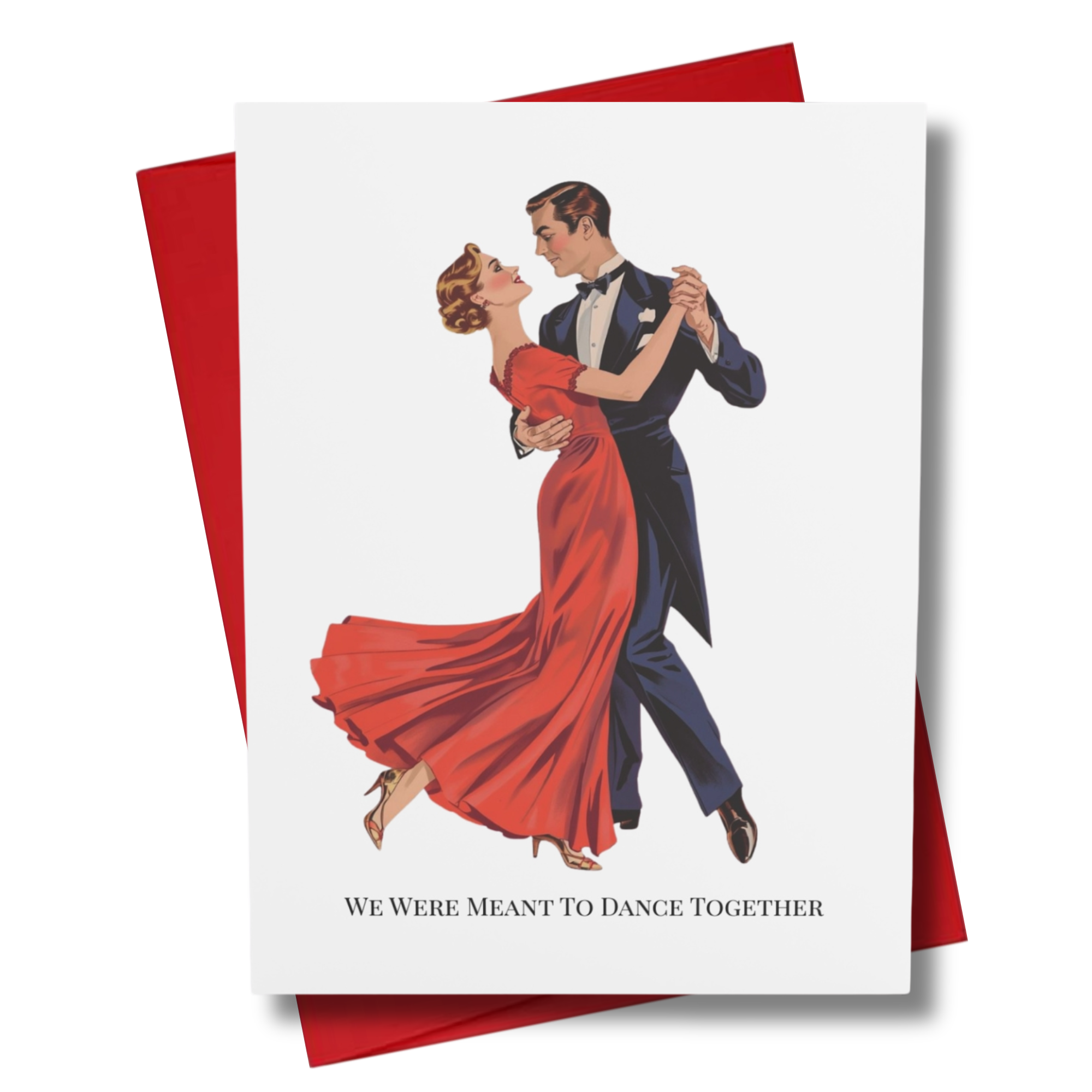 Greeting card with a couple dancing and red envelope