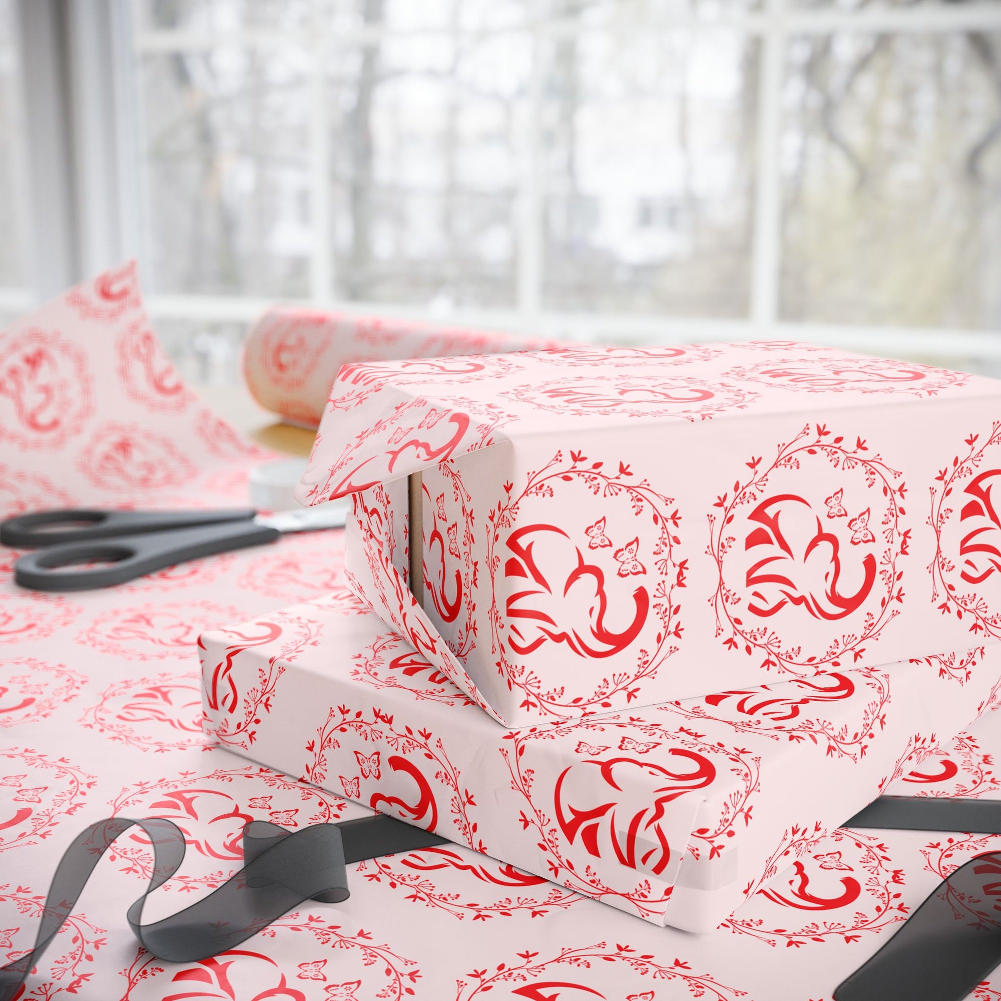elephant gift wrap  with butterflies and flowers