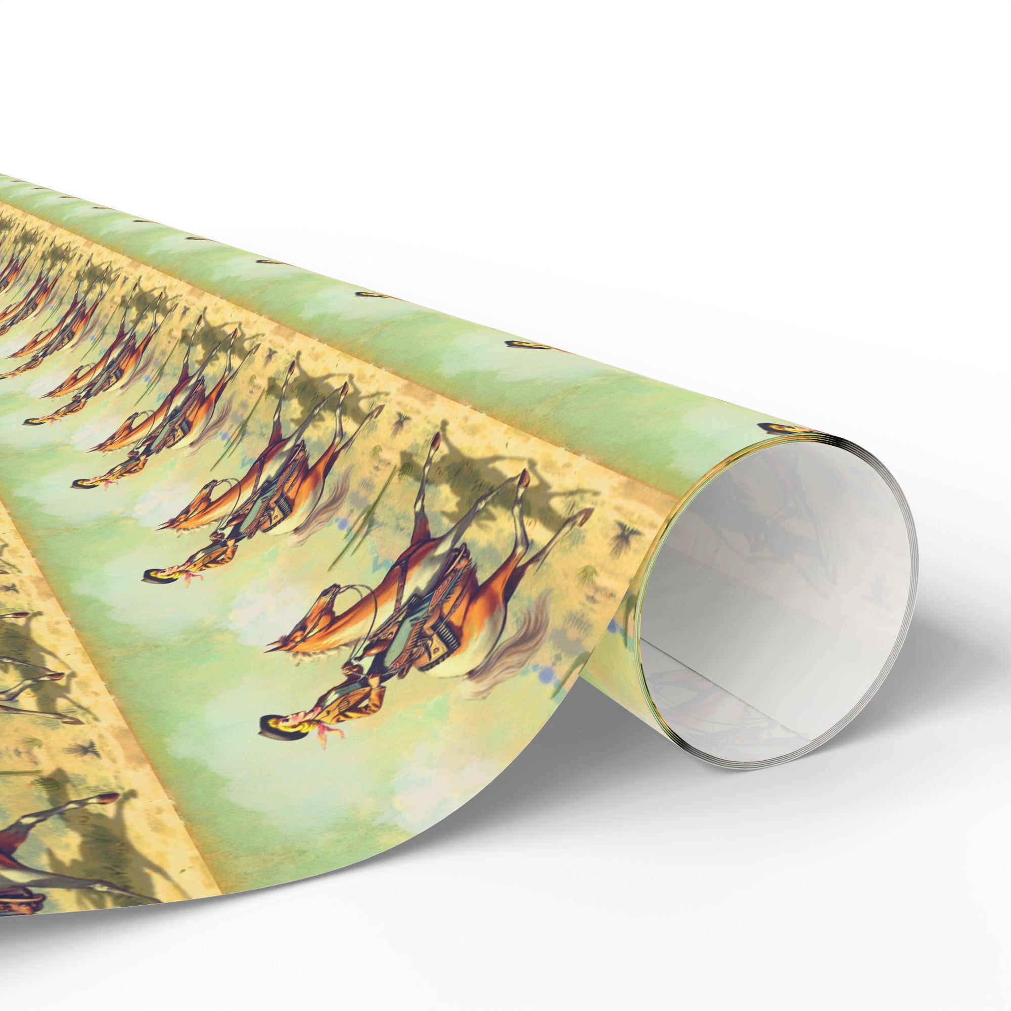 Roll of wrapping paper with a cowgirl design on a white background