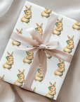 baby shower wrapping paper with bunny mother holding baby woodland design.