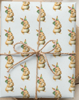 Newborn gift wrap featuring woodland bunny mother and baby pattern.