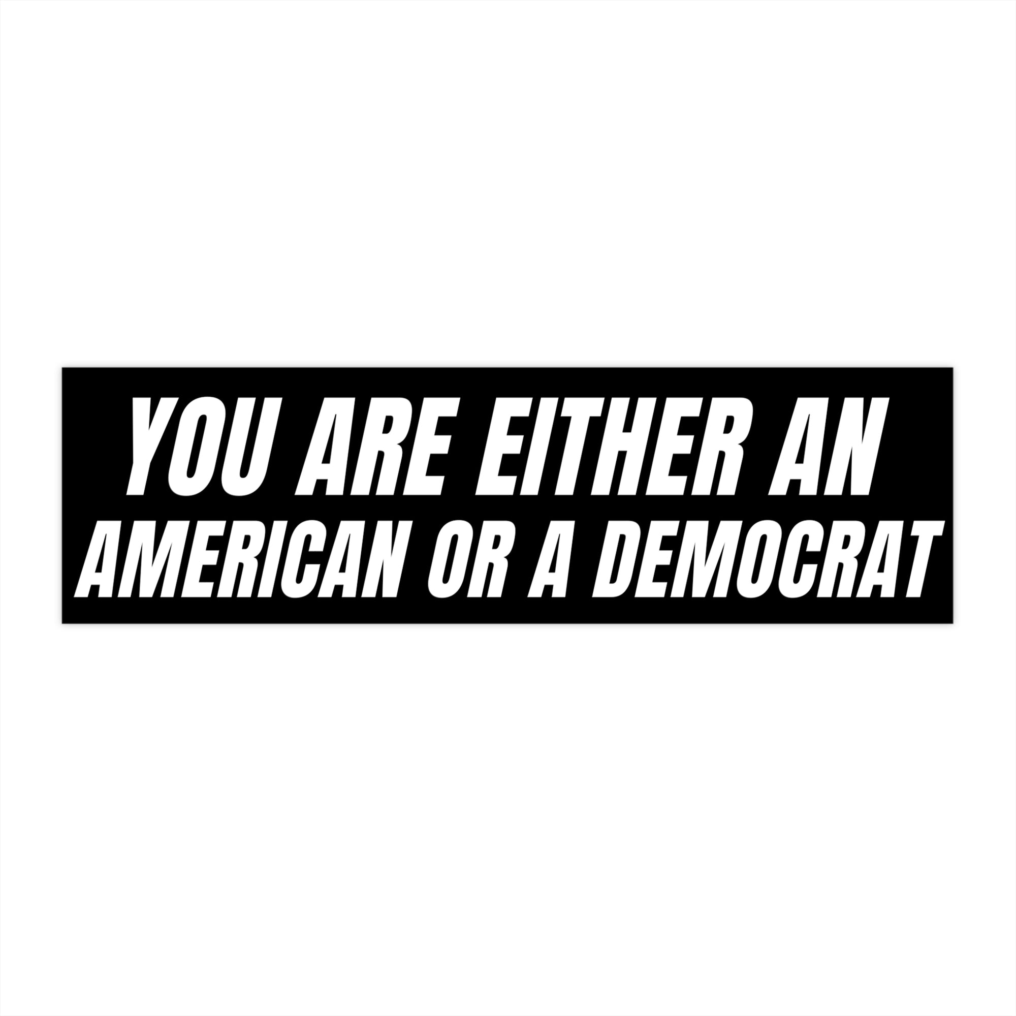 Sticker with text 'YOU ARE EITHER AN AMERICAN OR A DEMOCRAT' on a white background