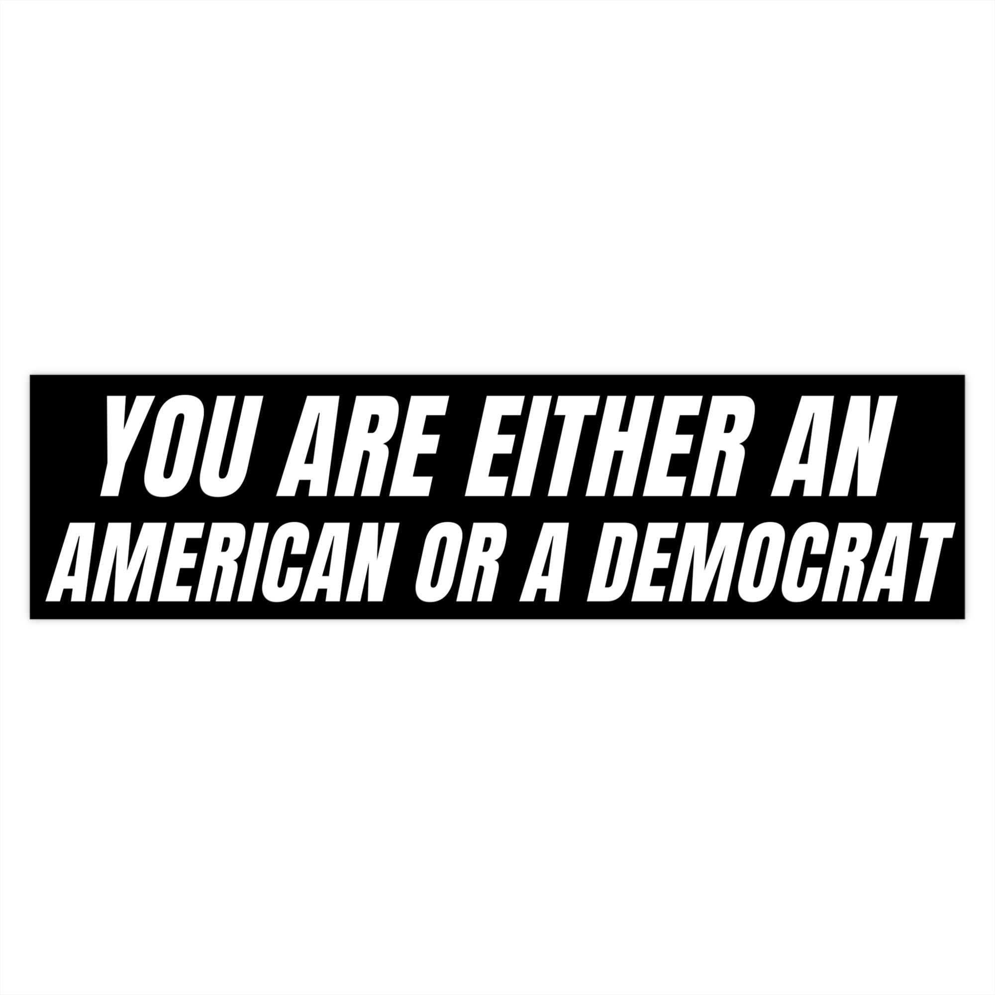 Sticker with text 'YOU ARE EITHER AN AMERICAN OR A DEMOCRAT' on a white background