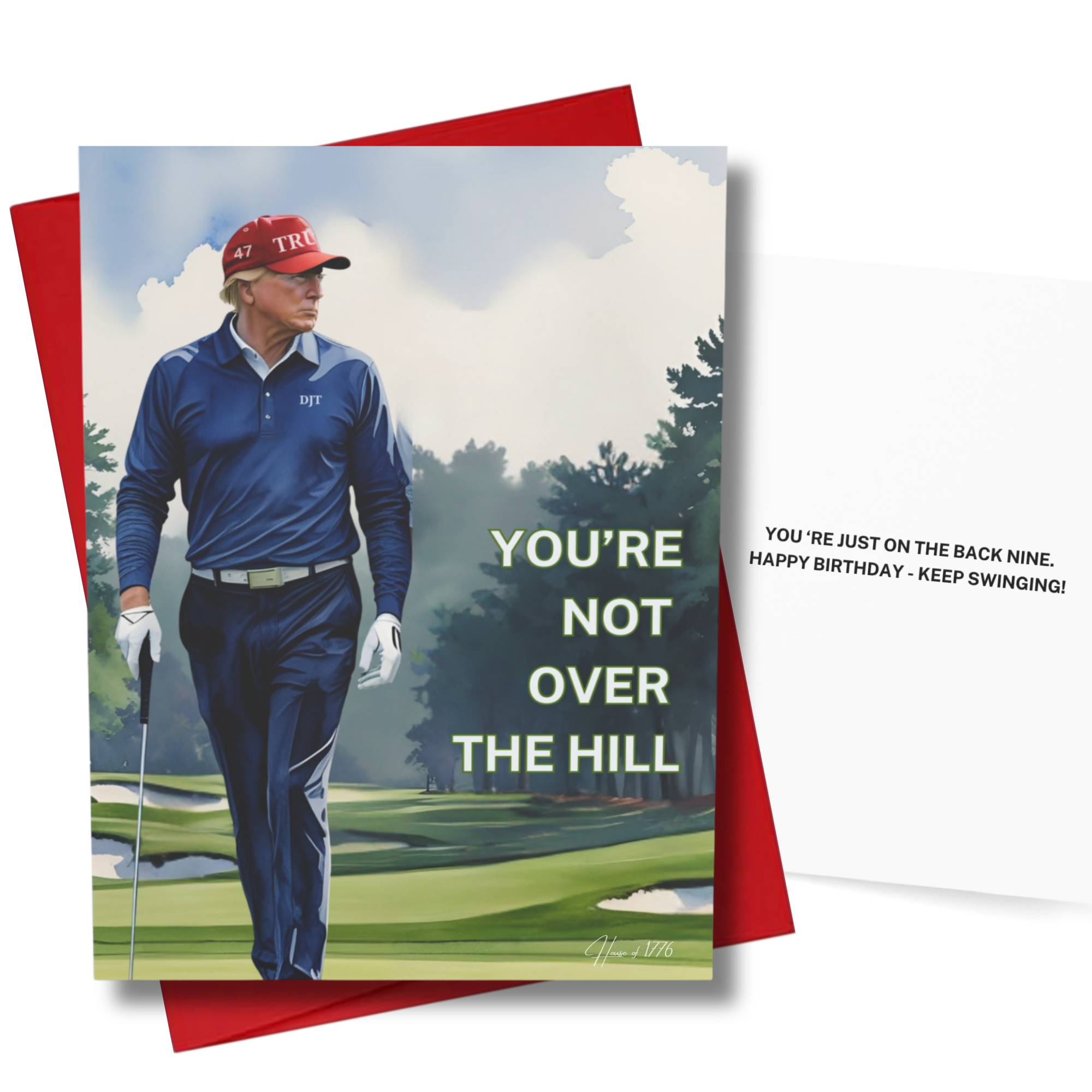 Greeting card with the president golfing with over the hill text